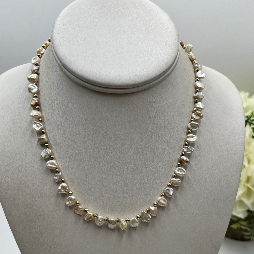 Beautiful Vintage Freshwater Keshi Pearl Choker Necklace 14k Yellow Gold Beads